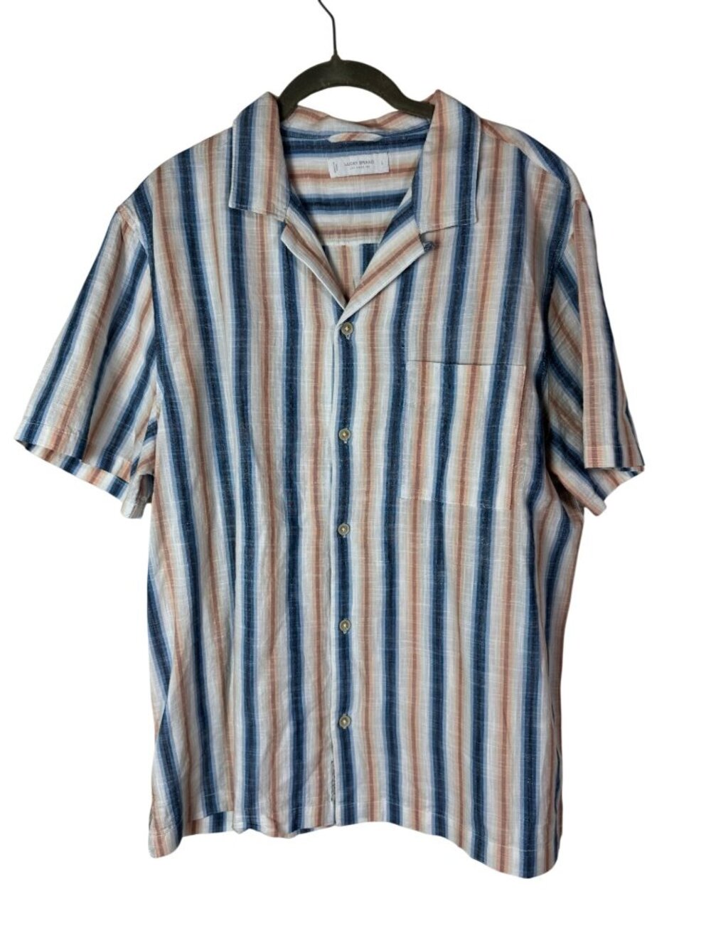 Lucky Brand Striped Short Sleeve Button-Up Shirt Men‎ Size Large Cotton Casual